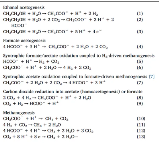 Table 1 : Reactions potentially involved in the transformation of ethanol into methane 