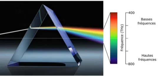 Figure 3.1 Décomposition de la lumière blanche en son spectre par la réfraction d’un prisme