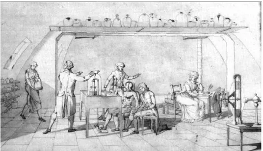 Figure 1 : Expérience d’A-L Lavoisier sur la respiration de l’homme exécutant un travail (tiré 