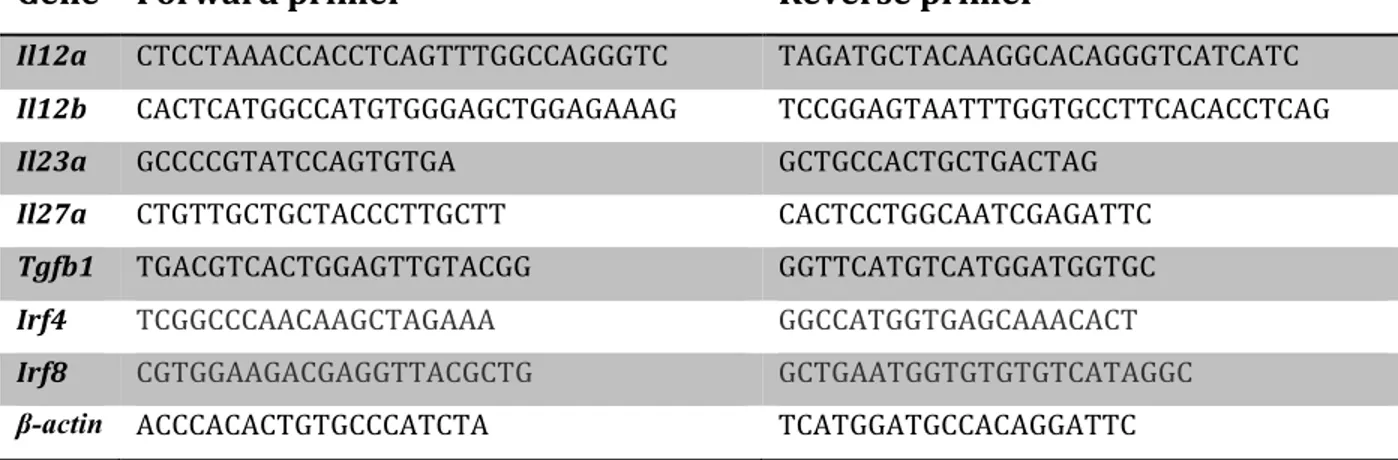 Table 1. List of the primers used for qPCR        