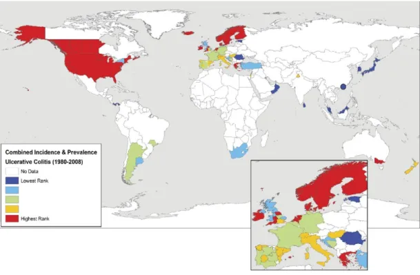 Figure 1: CD incidence rate by geographical area, taken from Molodecky et al., 2012 