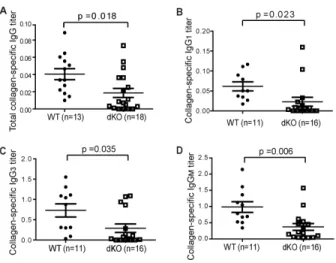 Figure 2.2 Reduced serum collagen-specific Ab titres in dKO mice   