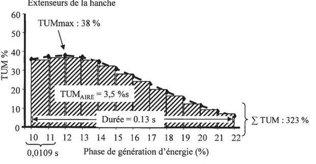 Figure 6: Profil du TUM lors de la phase de génération d’énergie des extenseurs et desTUMmax : 3$ %