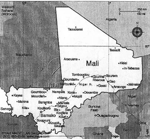 Figure 2 : Carte du Mali Wtar Sar Mali TOmbouctou,t 3oundarn. — )tJIlké; ‘Jiar F. , tA .Ménak
