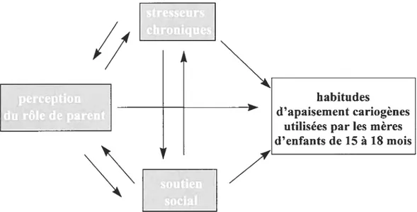 Figure 7: Représentation graphique du modèle conceptuel des habitudes d’apaisement cariogènes par les mères d’enfants de 15 à 1$ mois