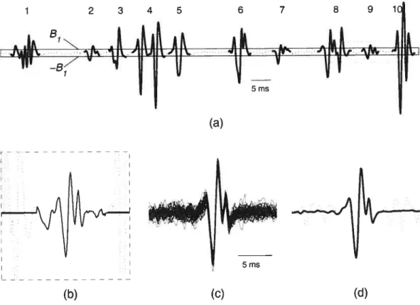 Figure 3.1: Segmentation procedure on an EMG signal collected at 20% MVC. ta) Por tion of the signal showing 10 identified MUAPs candidates obtained from a single B baseiine