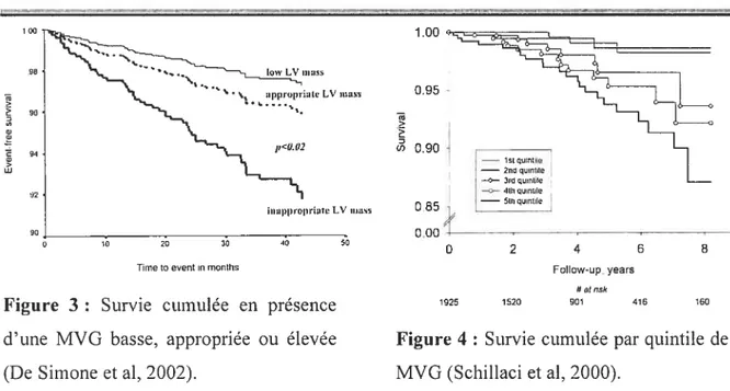 Figure 3 : Survie cumulée en présence d’une MVG basse, appropriée ou élevée (De Simone et aI, 2002).