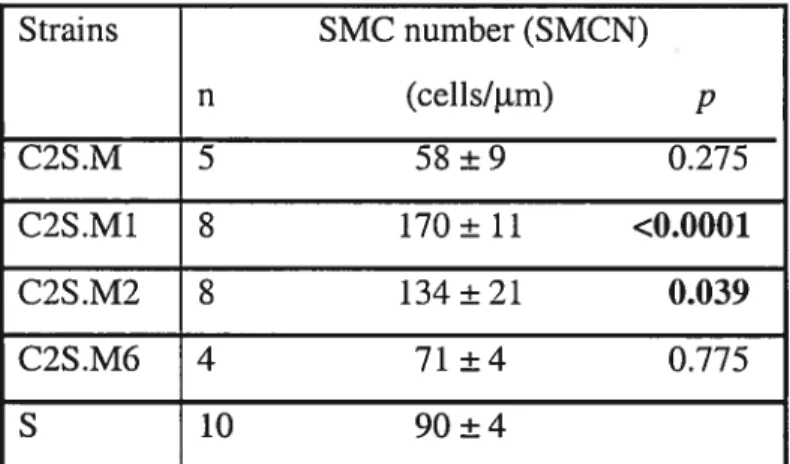 Table 1: Comparisons in aortic smooth muscle celi numbers (SMCN) between the congenic and the S strains.