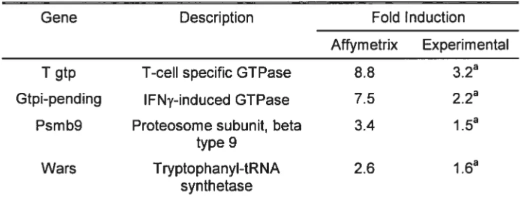 Table 3.2 Summary of semi-quantitative RT-PCR results for biological verifications of Affymetrix chip experiment