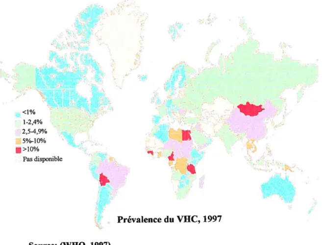 Figure 1- Prévalence géographique du VHC