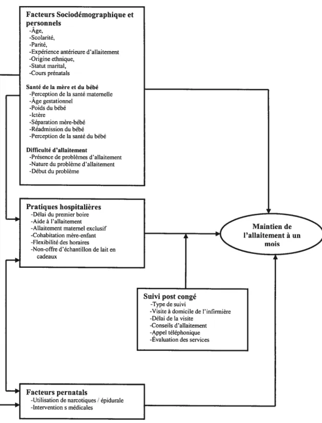 Figure 2.-Représentation schématisée des facteurs associés au maintien de l’allaitement maternel à un mois postpartum, objet de la présente étude