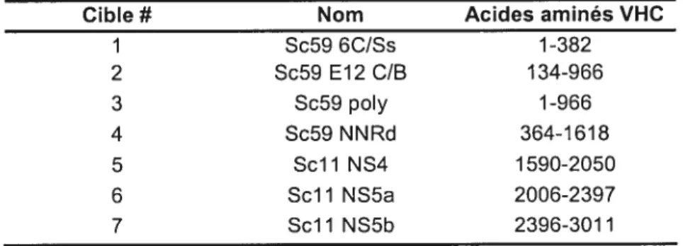 Figure 9 : Caractéristiques des recombinants vaccinia utilisés et localisation graphique des différents peptides couvrant le VHC156.