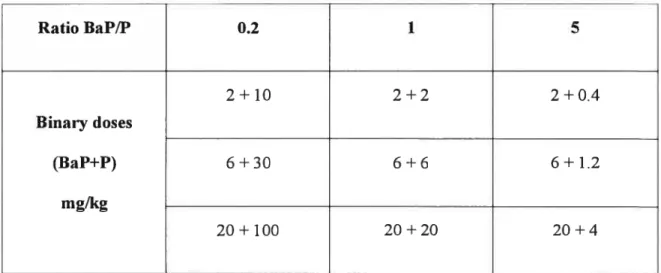 Table 1. Exposure scenarios corresponding to BaP/P ratios of 0.2, 1, and 5 with three