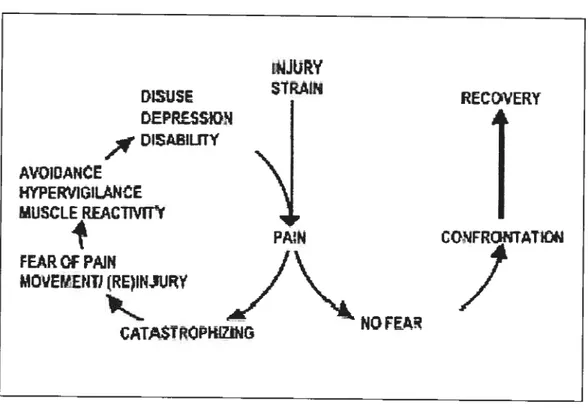 Figure 2. Cognitive-behavioral model 0f pain-related fear iNJRY DISUSE SIRAIN EPRSSON DtSAILflY AVOIOANE )4YPEIIG1LANCE MUSCLE RfACTWW PA N cc’1FRoNTAIc+3 FEAR Cf PAiN MOVEtIENIJ (t0 NGFE CATSTROPKZIN