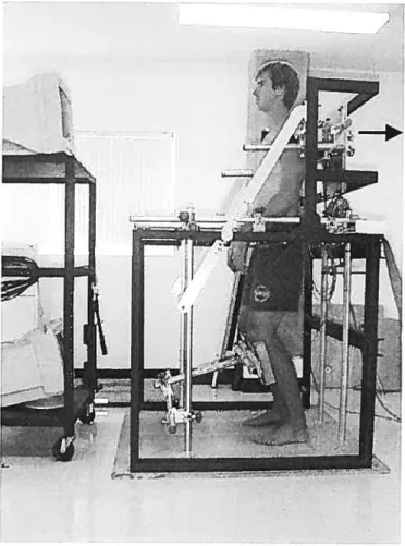 Figure 7. Positionnement du sujet dans le dynamomètre pour le test de FMV et de fatigue.