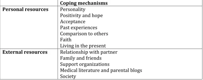 Table	  IV:	  Summary	  of	  Coping	  mechanisms	  categories	  