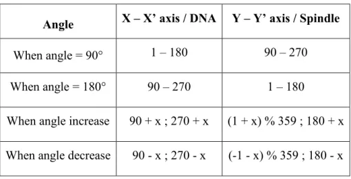 Table  2:  Combination  of  values  for  corresponding  DNA  and  Spindle  positions.  How  values  are  they  positioned  on  the  Cartesian  plane,  are  shown  in  Figure  13,  depicted  as  compass  plots