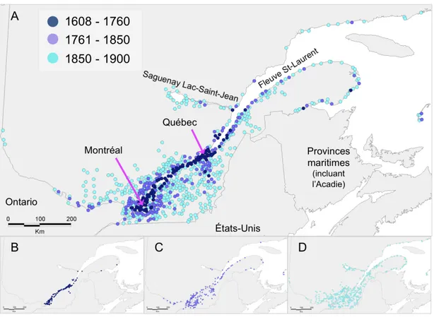 Figure 4. Progression de l’occupation du territoire du Québec. 