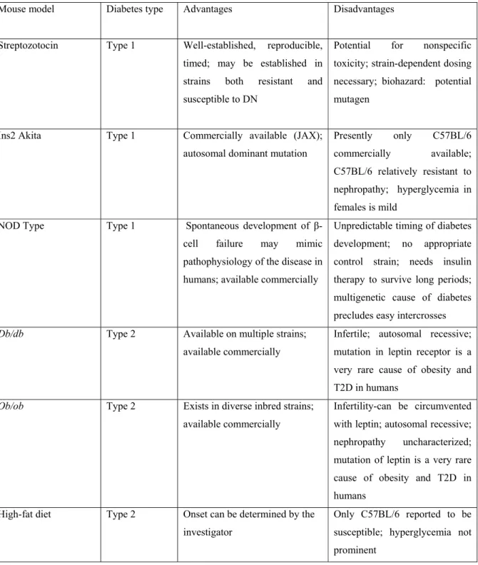 Table 1-4. Selected mouse models of diabetes studied for DN [229] 