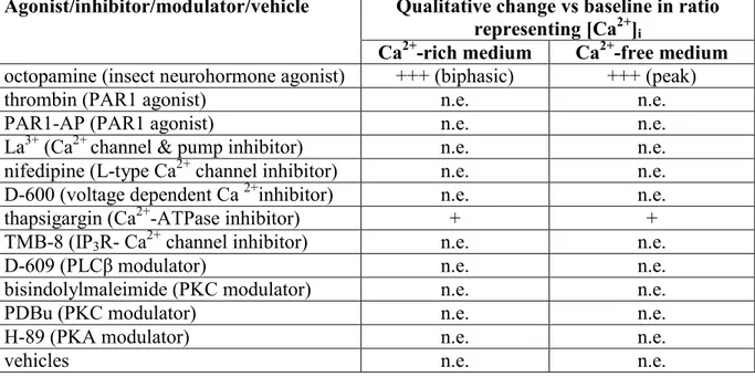 Table 1: Summary of qualitative changes in Fura-2 fluorescence ratio reflecting [Ca 2+ ] i