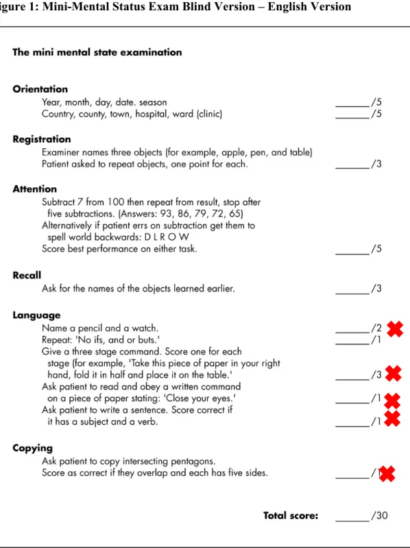 Figure 1: Mini-Mental Status Exam Blind Version – English Version 