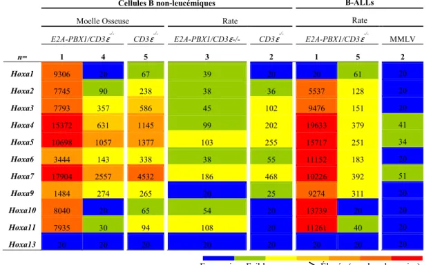 Figure  8.  Expression  des  gènes  Hoxa  pour  des  cellules  B  provenant  de  souris 