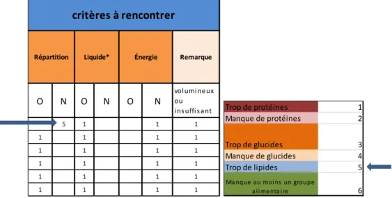 Figure 3. Exemple grille de codage – Aperçu de la grille d’analyse des critères nutritionnels 