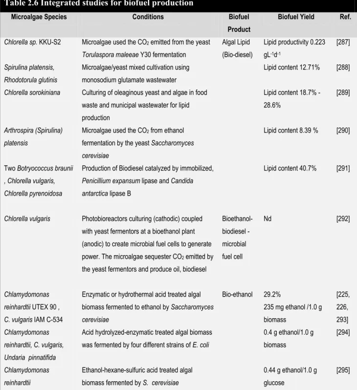 Table  2 .6 Integrated studies for biofuel production  