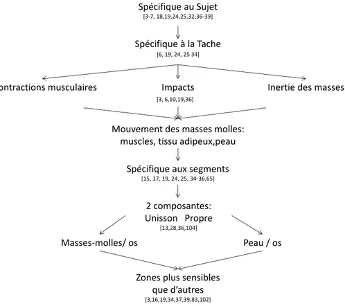 Figure 5 : Schéma récapitulatif des caractéristiques du mouvement des masses molles. 