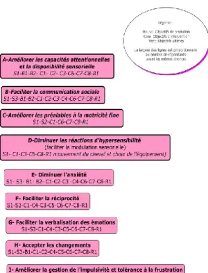 Figure 4 – Edouard – Modèle logique partiel d’hippothérapie– Objectifs de production/objectifs d’intervention/objectifs ultimes 