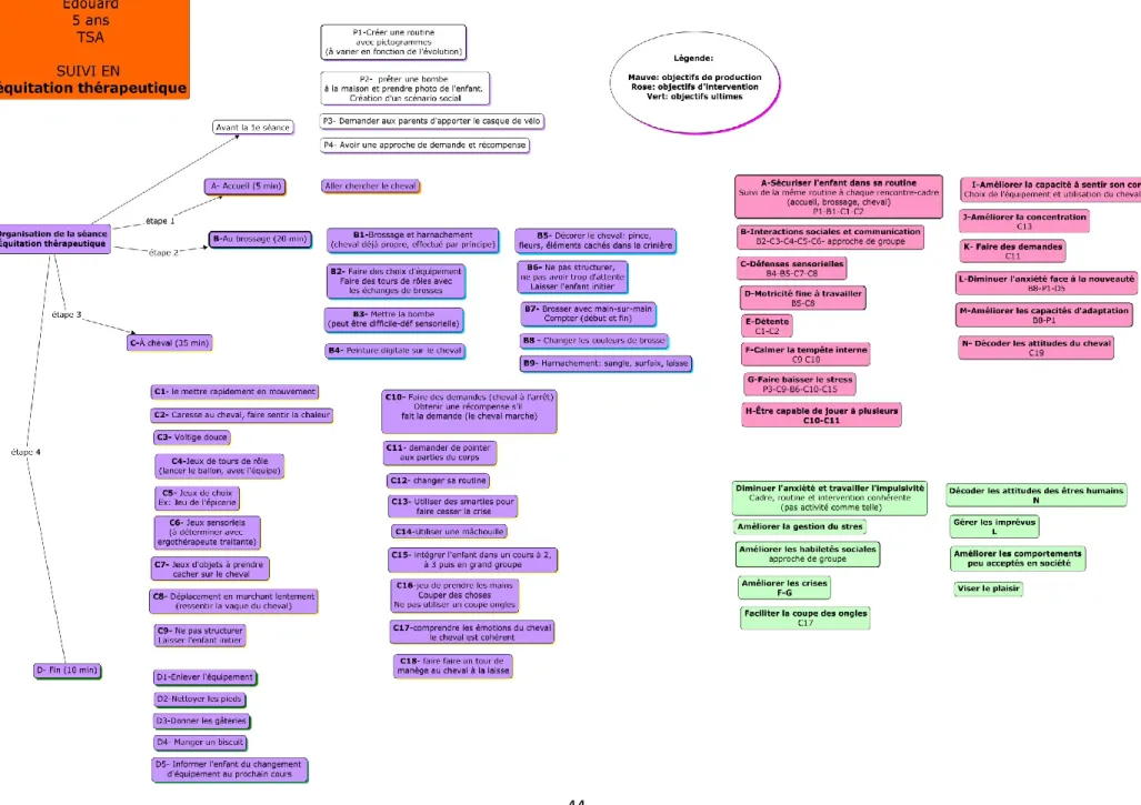 Figure 6 – Edouard – Modèle logique partie d’équitation thérapeutique – Objectifs de production/objectifs d’intervention /objectifs ultimes 