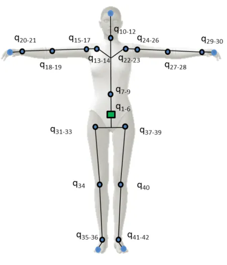 Figure 3.2 – Le modèle de la plongeuse comporte 42 degrés de liberté répartis sur 17 segments.
