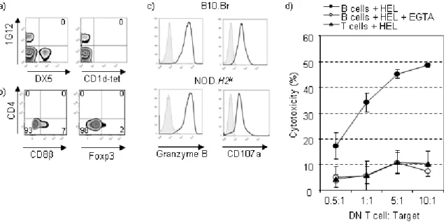 Figure 1: 3A9 DN T cells efficiently eliminate activated B cells. A) 3A9 TCR B10.Br  splenocytes  were  stained  for  CD4,  CD8,  1G12,  DX5  and  CD1d-tetramer