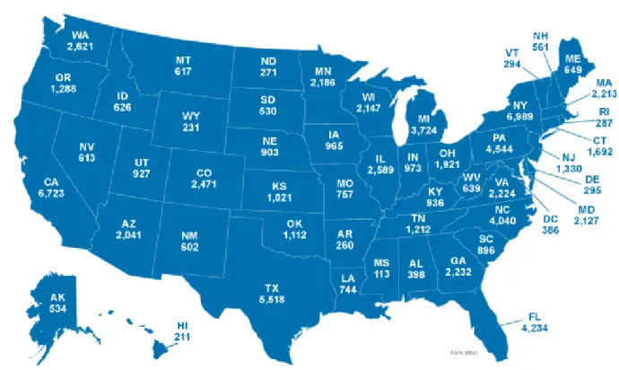 Figure 1 - Répartition des AM par états américains (AAPA 2010) 