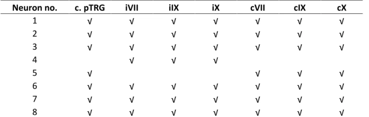 Table I: Summary of the projections from the recorded pTRG neurons 1