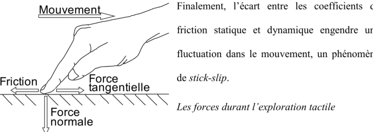 Figure  1.1  :  Représentation des composantes de  forces entre le doigt et la surface