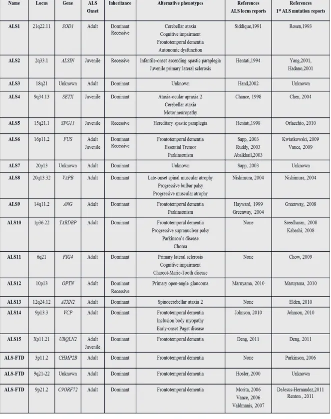 Table I Summary of ALS associated loci 