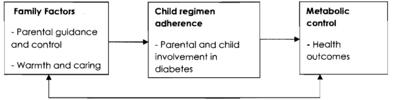 Figure  3:  A  model  of  family  factors,  regimen  adherence,  and  metabolic  control  (adapted from  Lewin et al.,  2006) 