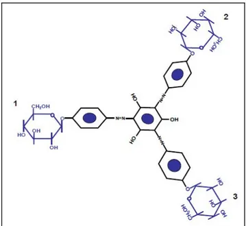 Figure 1.8 : La structure chimique du réactif de Yariv (Showalter, 2001)   Les trois sucres terminaux sont indiqués : 1,2 et 3