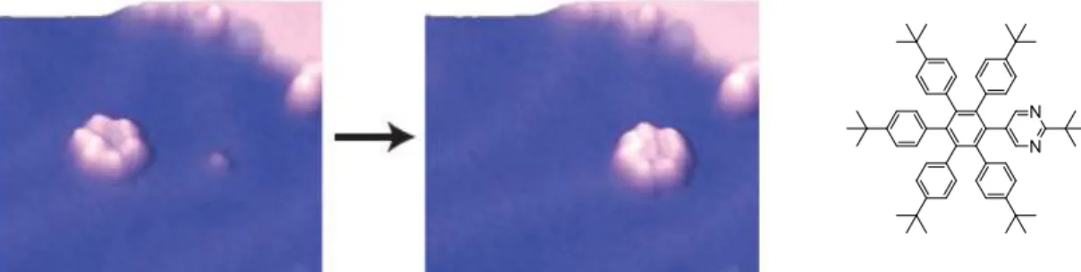 Figure 28 Positionnement  d’une molécule-engrenage sur un défaut sur une surface d'Au(111) pour une 