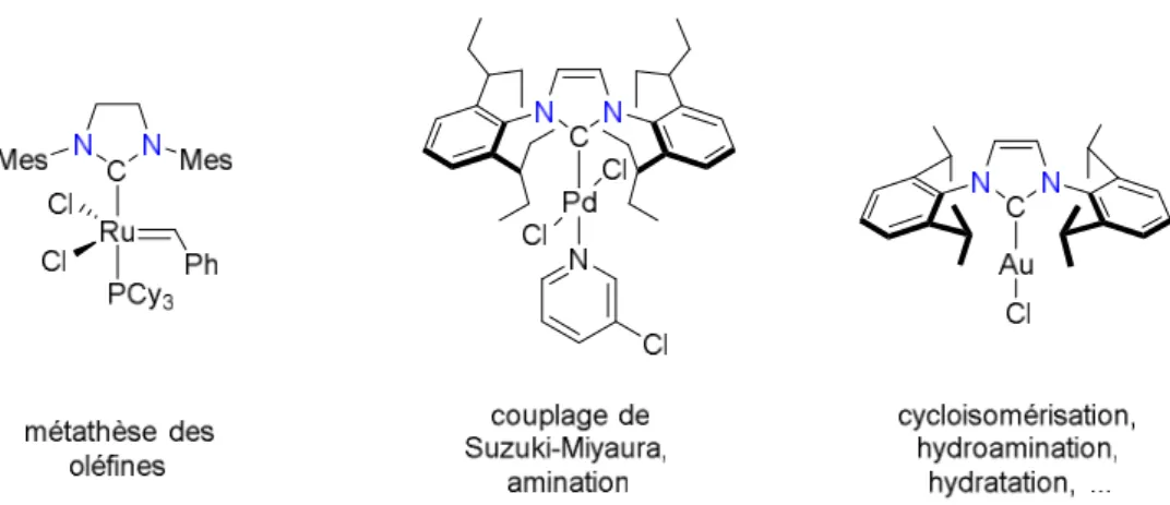 Figure 1.9. Exemples de ligands NHC chiraux efficaces en catalyse énantiosélective 