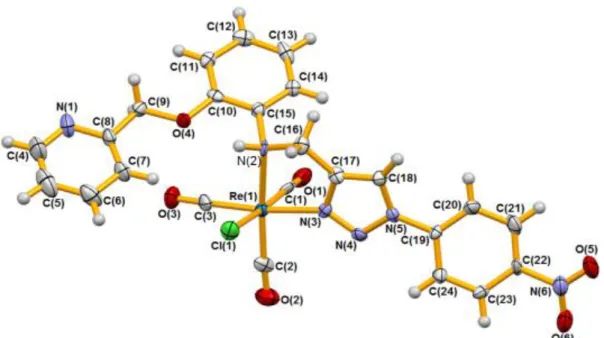 Figure  3.  The  molecular  structure  of  complex  [Re(CO)3Cl(L2)].  Displacement  ellipsoids  are  drawn  at  50% 