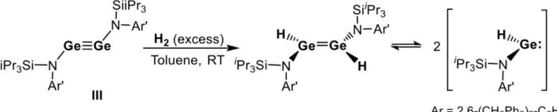 Figure 7. Proposed mechanism for the activation of H 2  by an aryl-digallene  Reactions with ethylene 