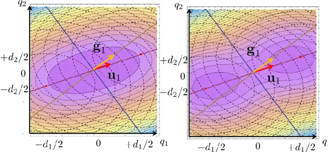 Figure I.3  Représentation à deux dimensions du mode eectif g 1 et du chemin de réaction u 1 dans le
