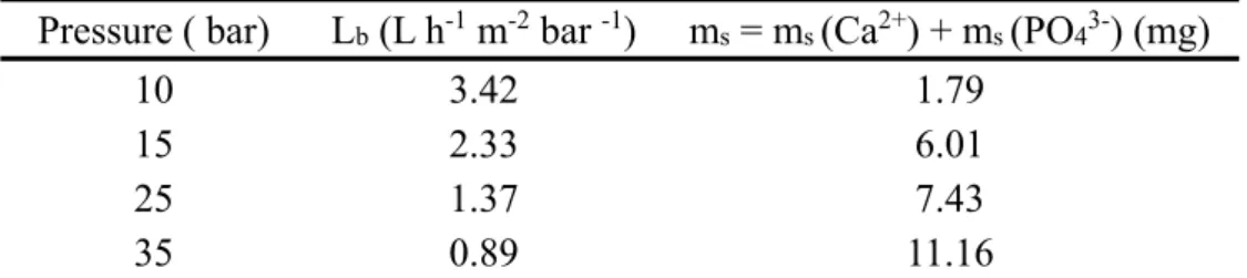 Table III-4 Experimental permeability and accumulated mass of ions on the membrane 