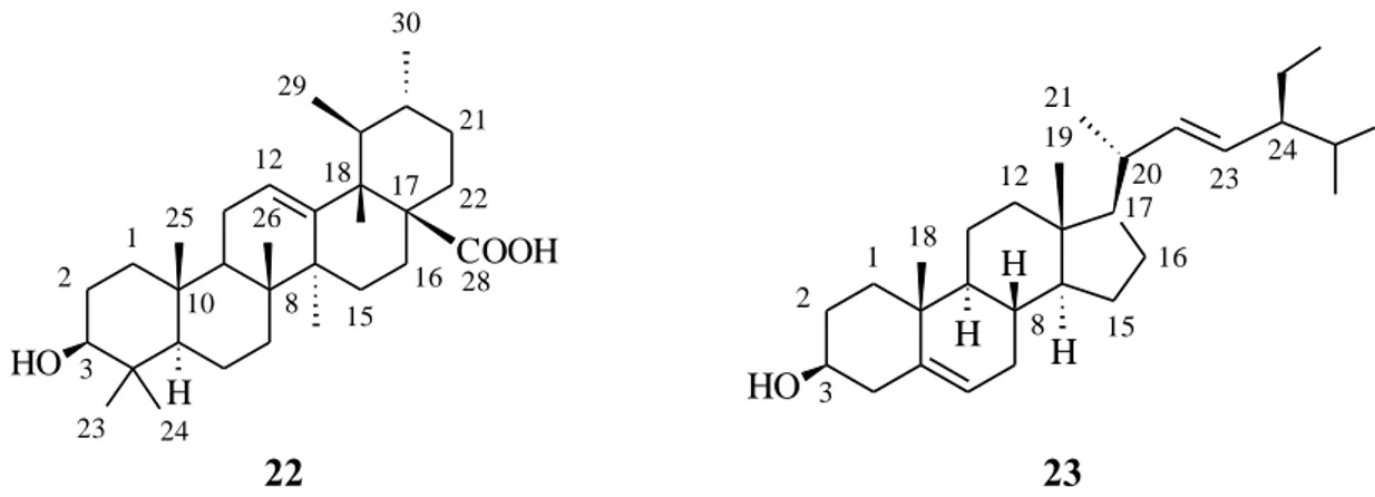Figure 25 : Structures des composés isolés de P. spicatus d’après la littérature.  