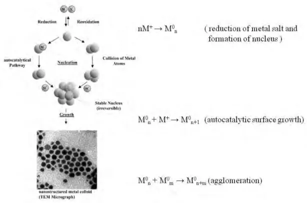 Figure 1.3  Formation of nanostructured metal colloids by the ‘‘salt reduction” method