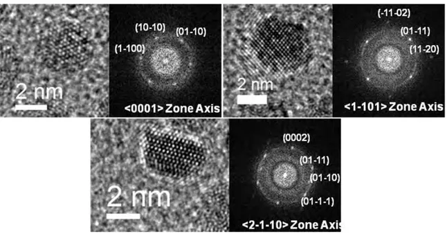 Figure 2.34  HRTEM and corresponding FFT images of purified RuRe/HDA-2 NPs. 