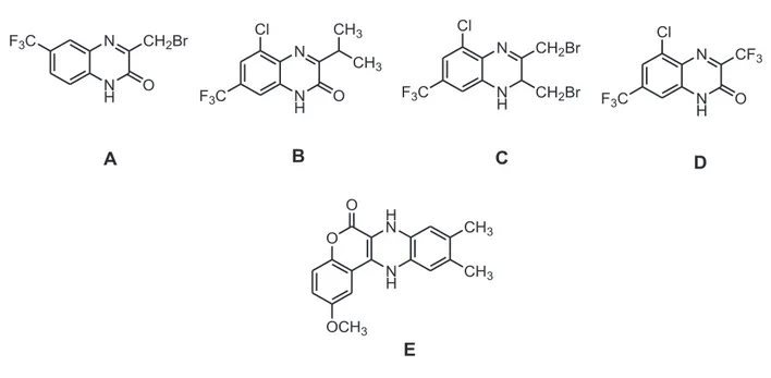 Figure 2 : structure chimique des composés A, B, C, D et E 