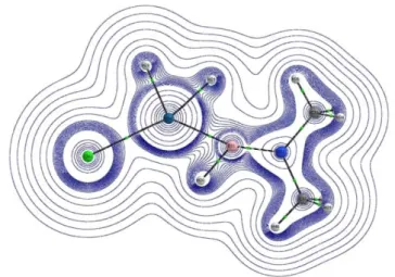 Figure I-15 : Contour de densité électronique dans le plan équatorial de [OsH 2 Cl(BHNMe 2 )(PMe 3 ) 2 ] 